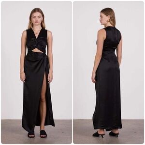 Anna Quan Sz AU8 | US 2/4 Violeta Midi Dress High Slit Cutout Twist Bodice Satin